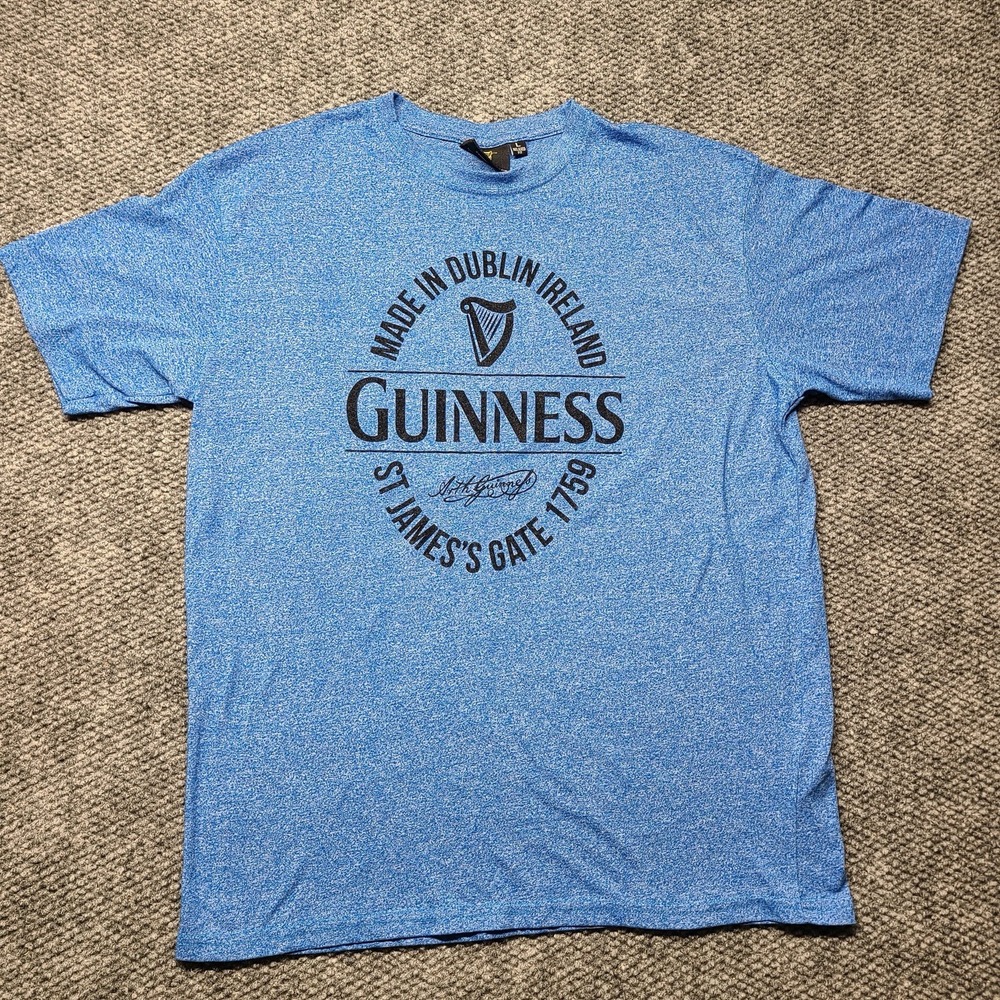 Guinness Shirt Large Blue St James Gate Dublin Logo Irish Dry Stout Beer Mens